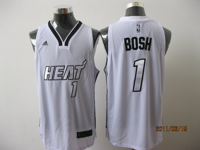 NBA Miami Heat 1 Chris Bosh Swingman White Silver Number Jerseys
